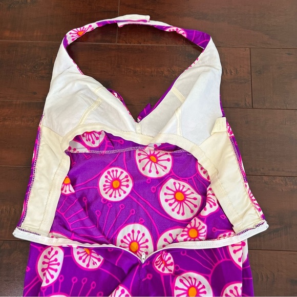 VINTAGE 1970s Slip Dress Psychedelic Maxi Purple Halter Printed Nightgown - Picture 11 of 13